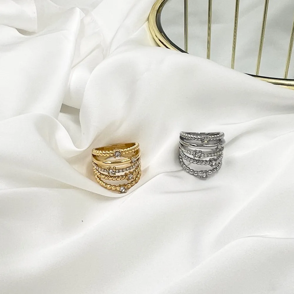 Multifilo con Punto Luce-Anello in Acciaio con Misura - AAM-103-AA2994R (Argento)