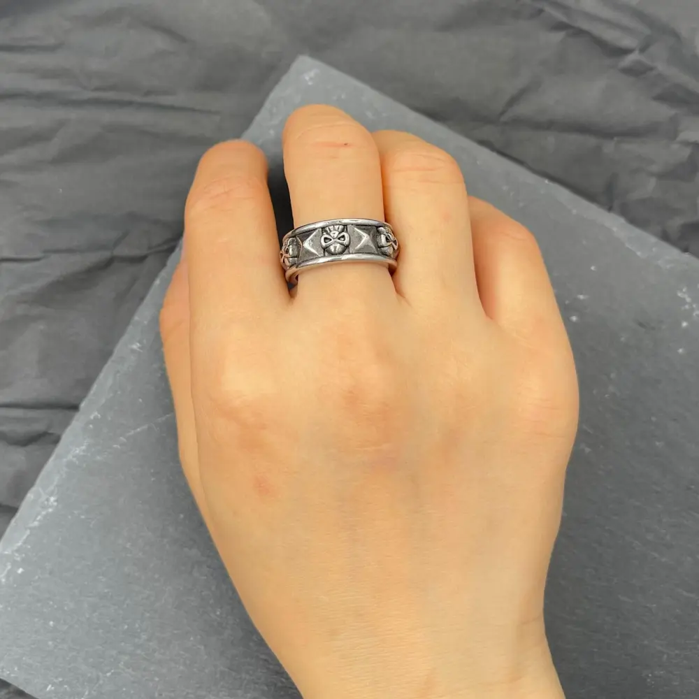 Fede con Teschio-Anello in Acciaio con Misure - AAM-518-06