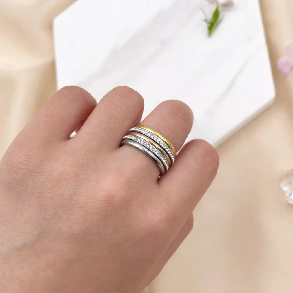 [AAM105-138] Set 5pz Fedini con Strass-12 Set Anelli in Acciaio con Misura - AAM105-138