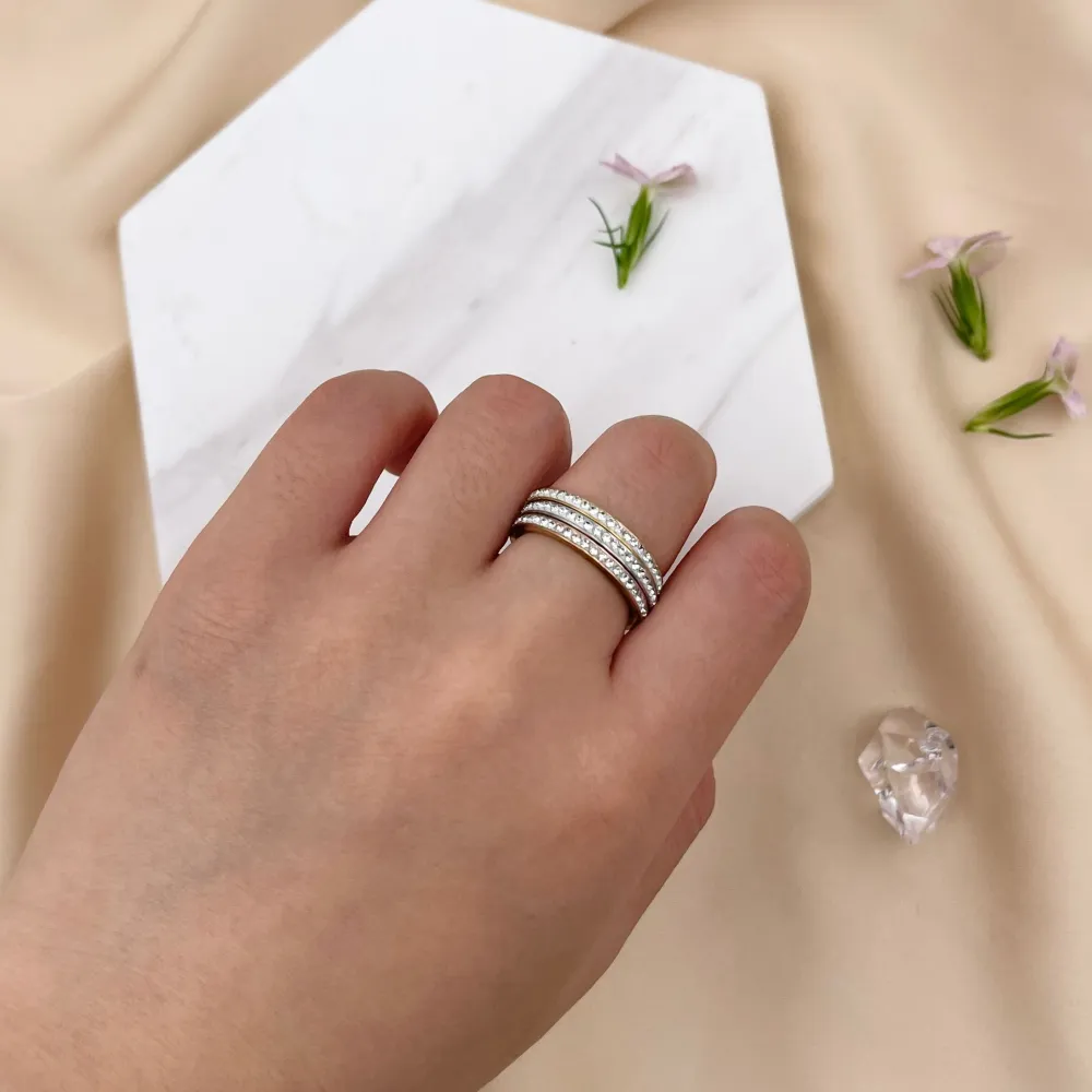 [AAM105-139] Set 3pz Fedini con Strass-12 Set Anelli in Acciaio con Misura - AAM105-139