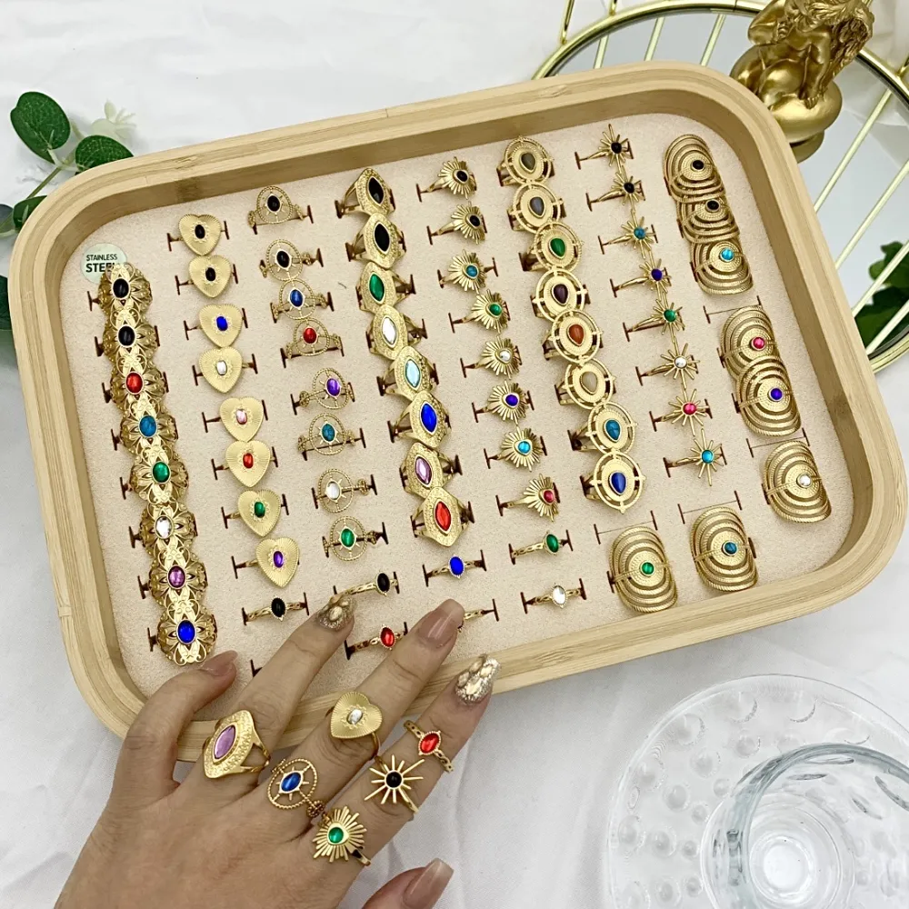 Mix Modelli con Pietra-72Pz Anelli Regolabili in Acciaio - AAR-103-AA2064R