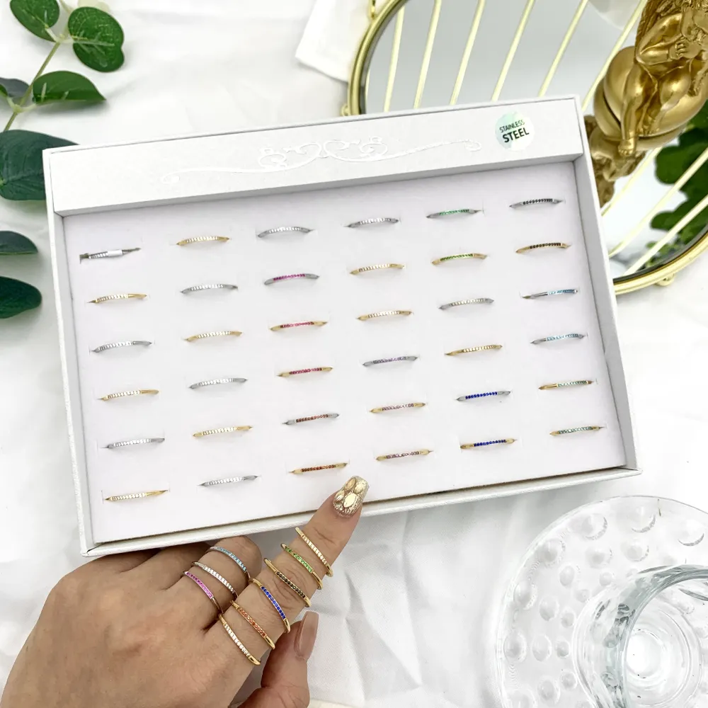 Mezza Fila Zirconia-36Pz Anelli Regolabili in Acciaio - AAR-103-AA2490