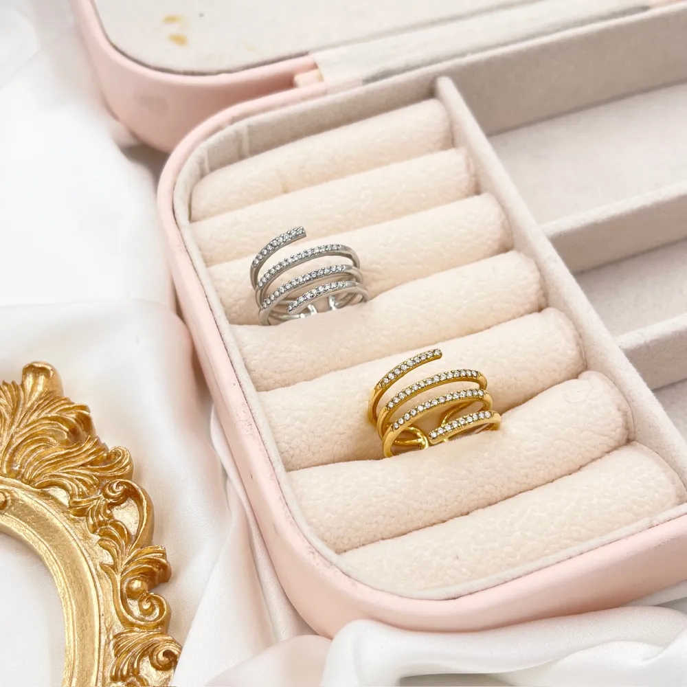 Multifili con Zirconia-Anello Regolabile in Acciaio - AAR-103-AA2493R (Argento)