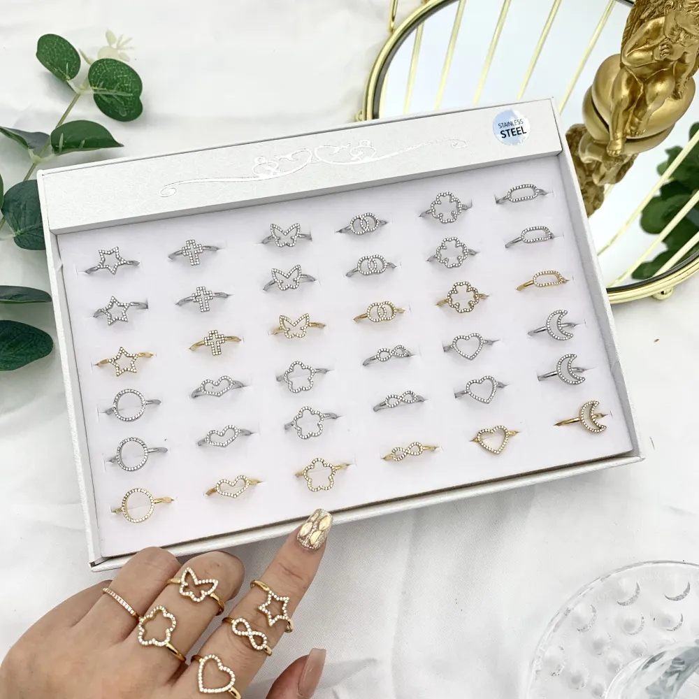 Mix Soggetti con Zirconia-36Pz Anelli Regolabili in Acciaio - AAR-103-AA2845-2856R