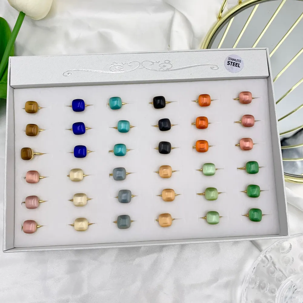 Pietra Quadrata Colorata-36pz Anelli in acciaio Regolabili - AAR-103-AA324R (MIX)