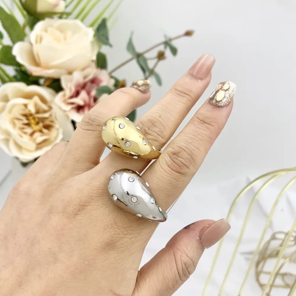 Goccia con Punti Luci-Anello Regolabile in Acciaio - AAR-103-AA3314R