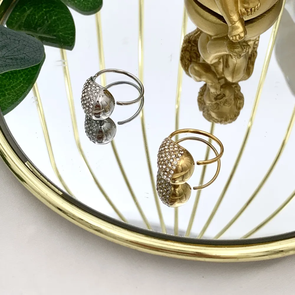 Goccia con Strass-Anello Regolabile in Acciaio - AAR-103-AA4026R