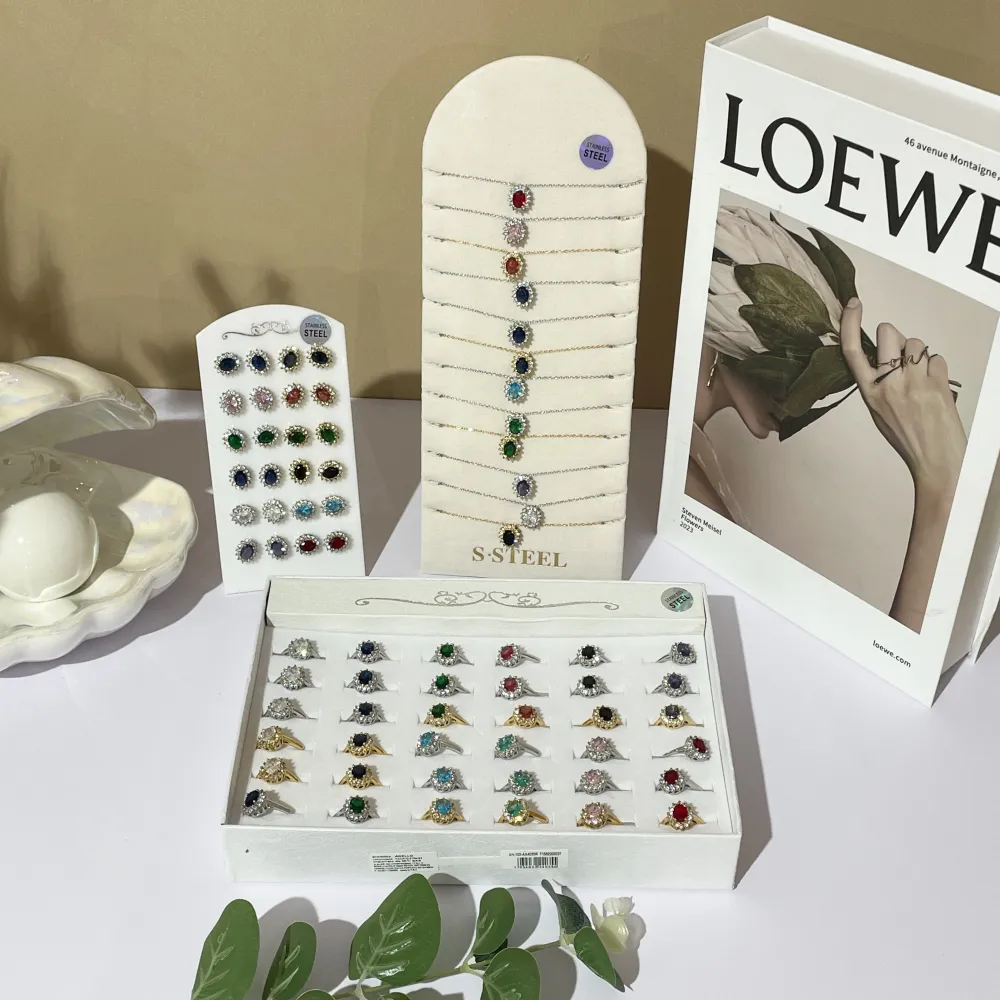 Pietra Ovale-36pz Anelli Regolabili in Acciaio - AAR-103-AA4035R