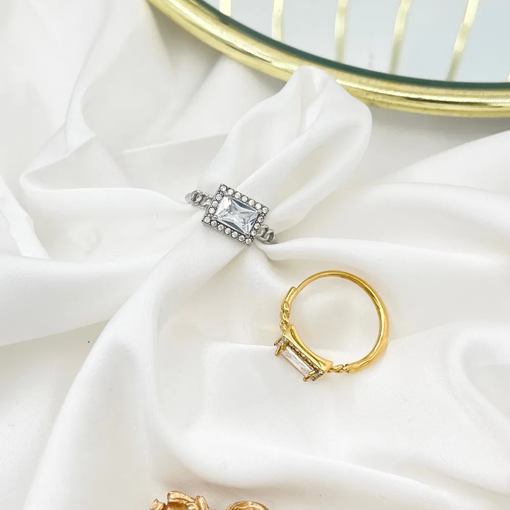 Pietra rettangolare  -Anello Regolabile in Acciaio - AAR-103-AA4251R