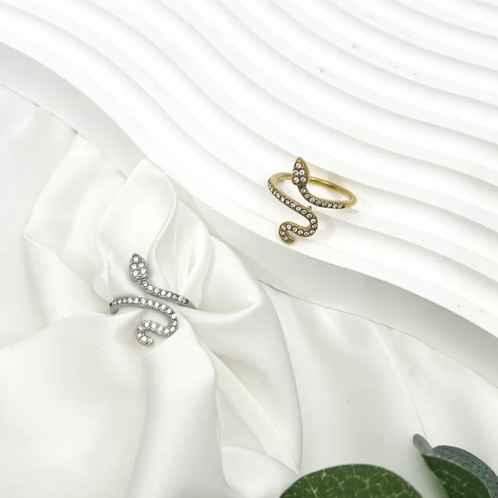 Serpente con Zirconia -Anello Regolabile in Acciaio - AAR-103-AA4478R