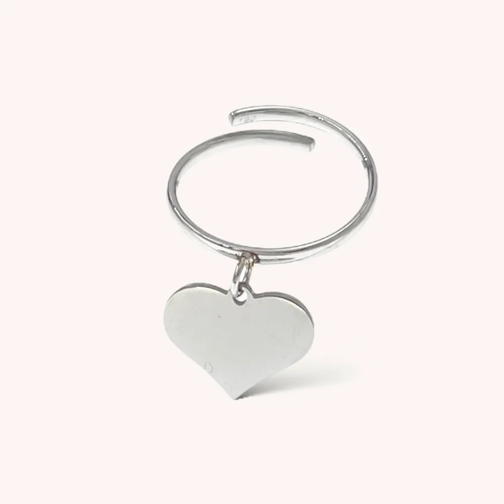 Cuore Pendente-Anello Regolabile in Acciaio - AAR-103-AA4551R (Argento)