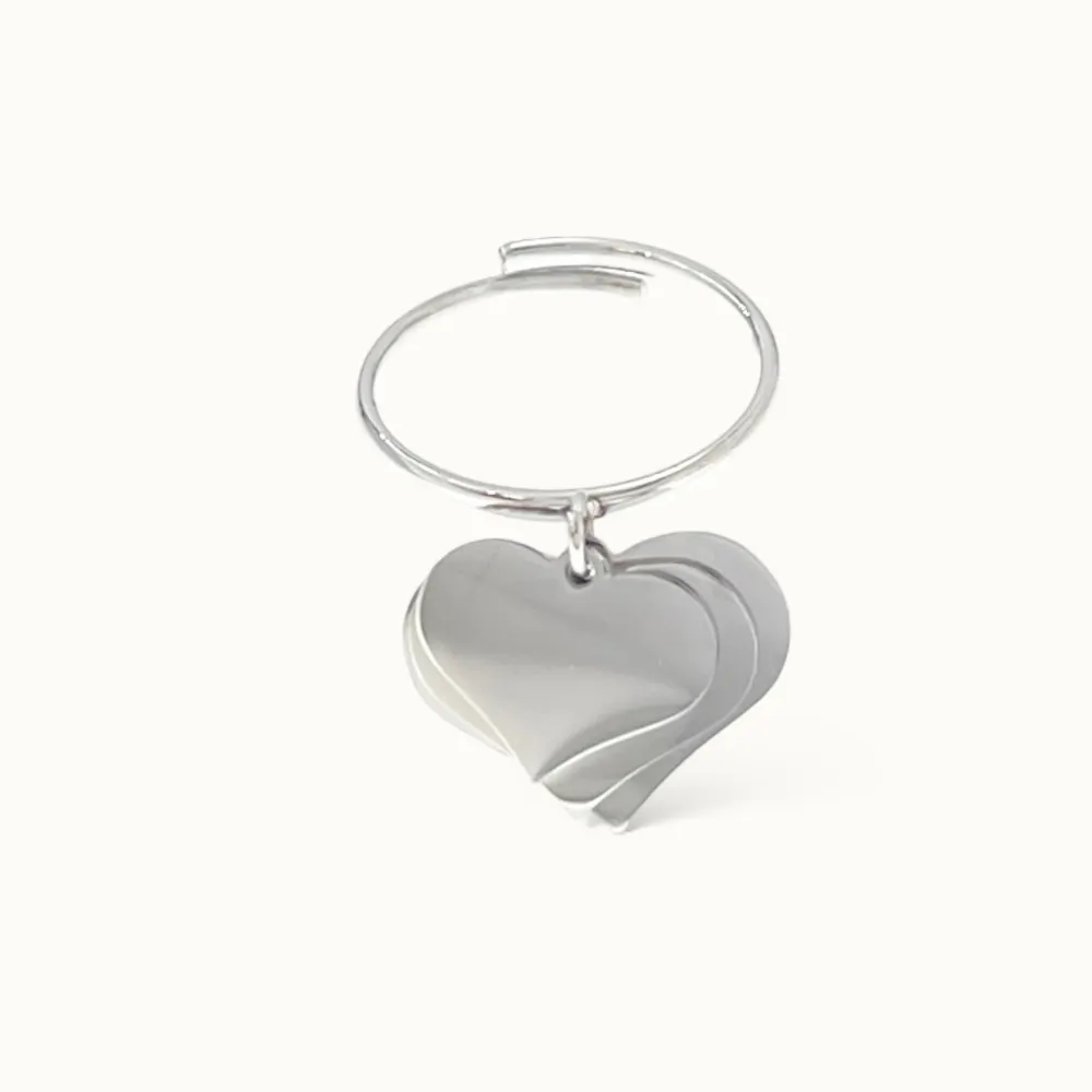 Tre CuoriPendenti-Anello Regolabile in Acciaio - AAR-103-AA4552R (Argento)