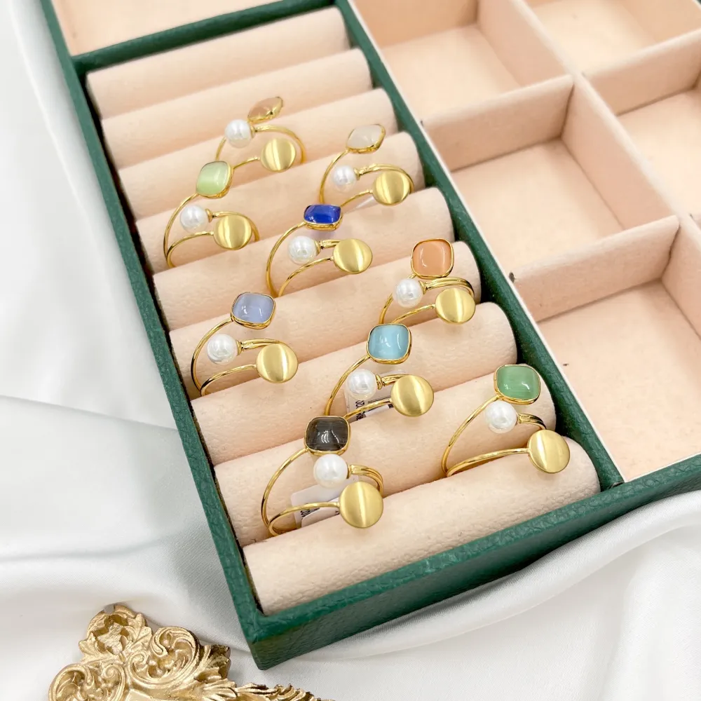 Pietra Perla-24pz Anelli Regolabili in Acciaio - AAR-103-AA5159R