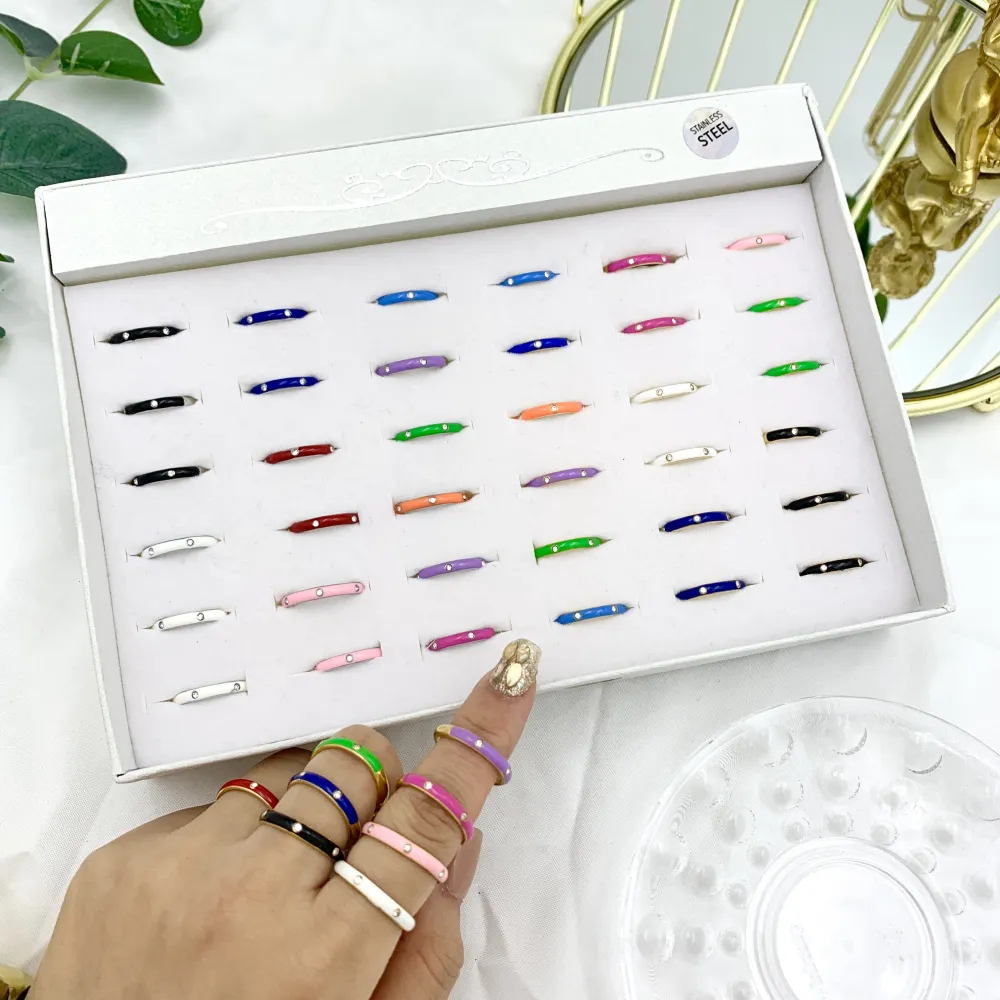 Smaltato con Punti Luci-36Pz Anelli Regolabili in Acciaio - AAR-103-AA583R