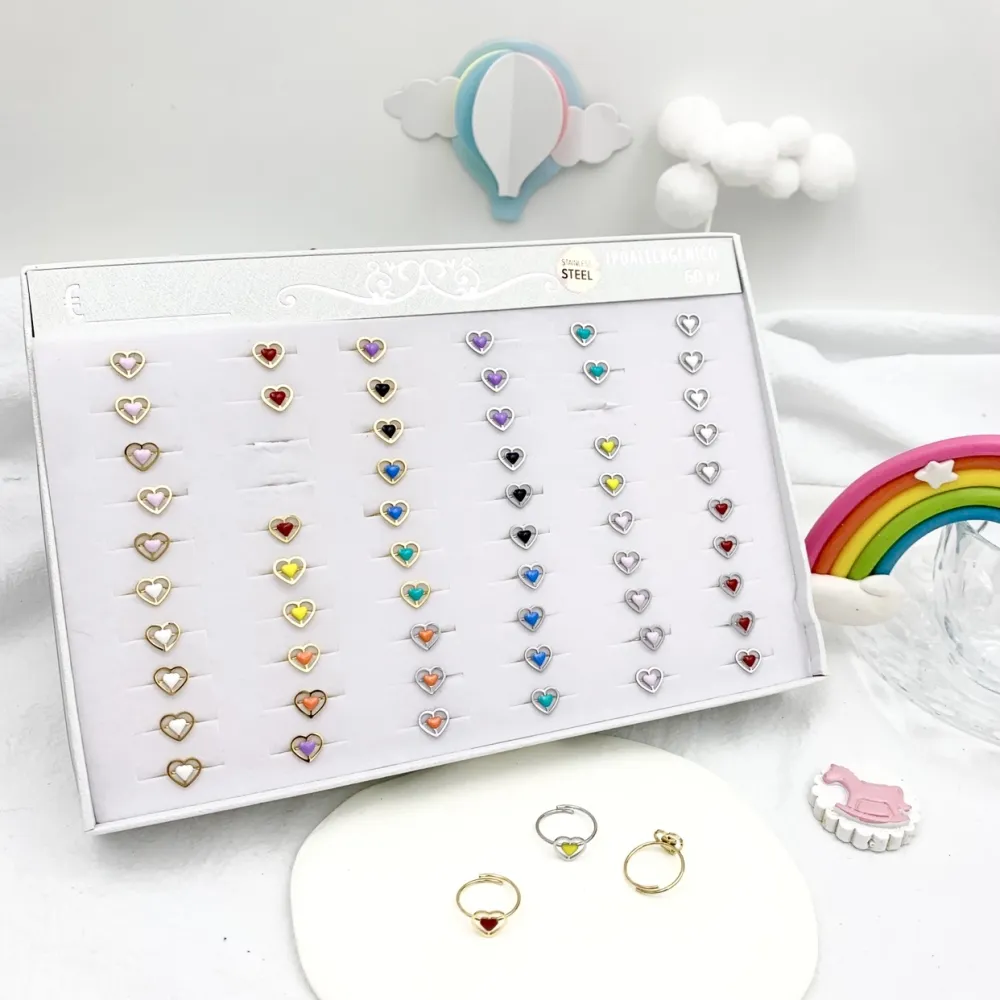 Cuore Smaltato-60pz Anellini Regolabili da Bambina /da Frange i - AAR-103-AA595R