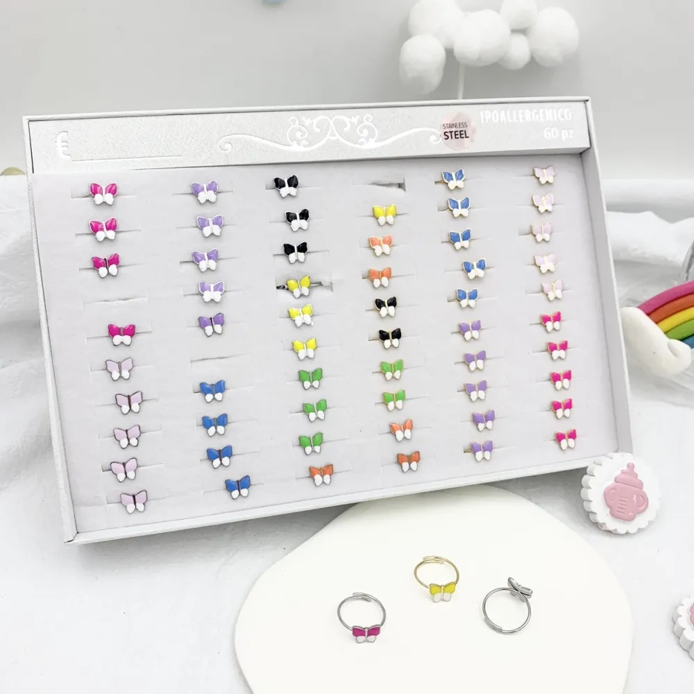 Farfalla Smaltata -60pz Anellini Regolabili da Bambina /da Fran - AAR-103-AA598R (MIX)