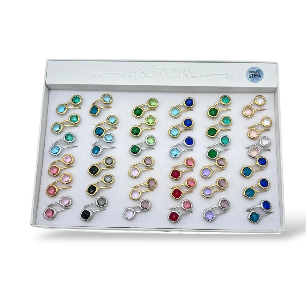 [AAR-103-AA6070R] Pietra Quadrato-24pz Anelli Regolabili in Acciaio - AAR-103-AA6070R