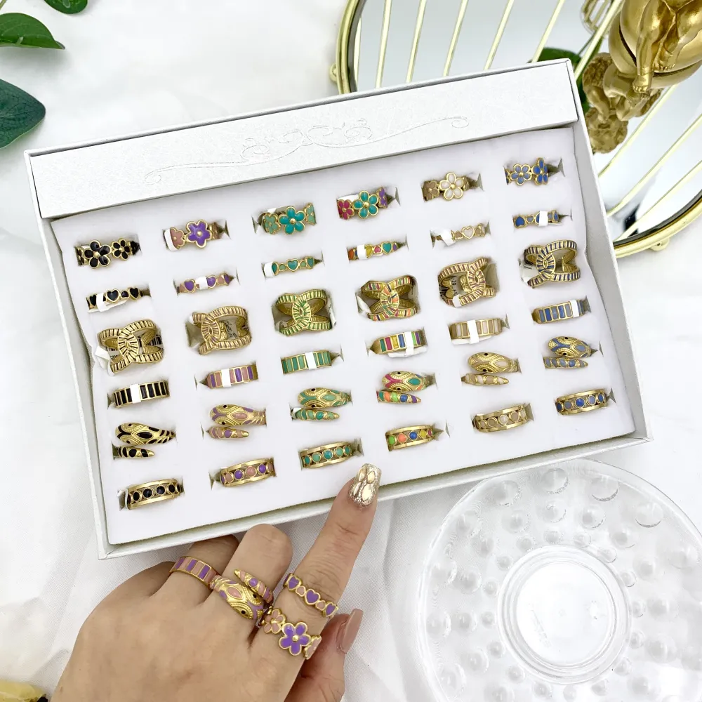 Mix Modelli Smaltati-36Pz Anelli Regolabili in Acciaio - AAR-732-19