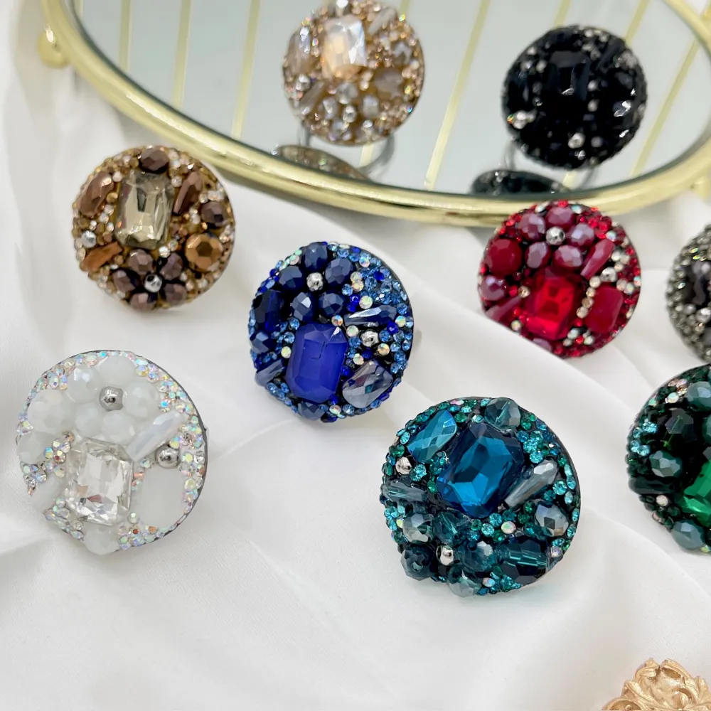 Tondo con Pietrine -Anello Regolabile in Acciaio - AAR-732-341 (Grigio)