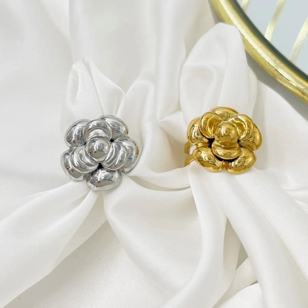 Fiore Rosa -Anello Regolabile in Acciaio - AAR-732-362 (Argento)