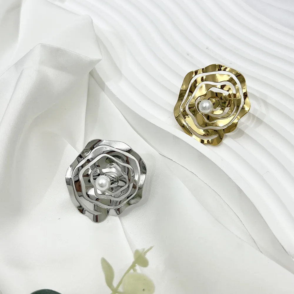 Fiore Grande con Perla-Anello Regolabile in Acciaio - AAR-759-06