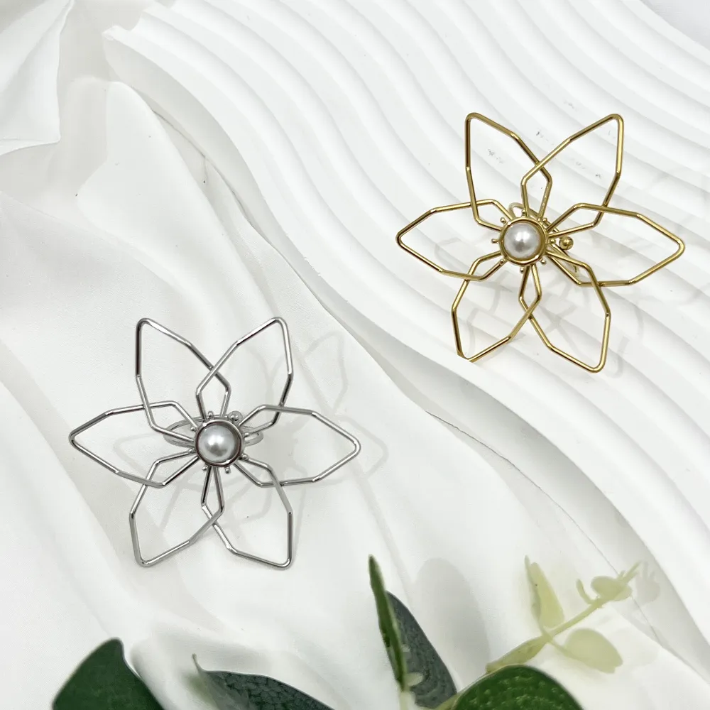 Fiore Grande con Perla-Anello Regolabile in Acciaio - AAR-759-07 (Argento)