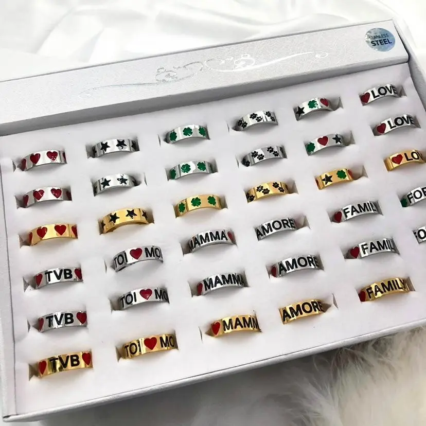 [AAR413-736] Scritte Smaltate-36Pz Anelli in Acciaio Regolabili - AAR413-736