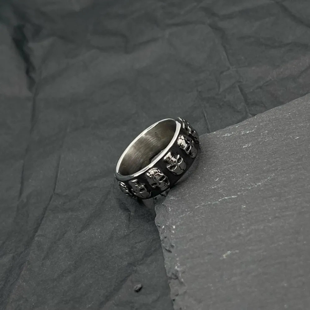 Fede con Teschio-Anello in Acciaio con Misure - AAU-105-147