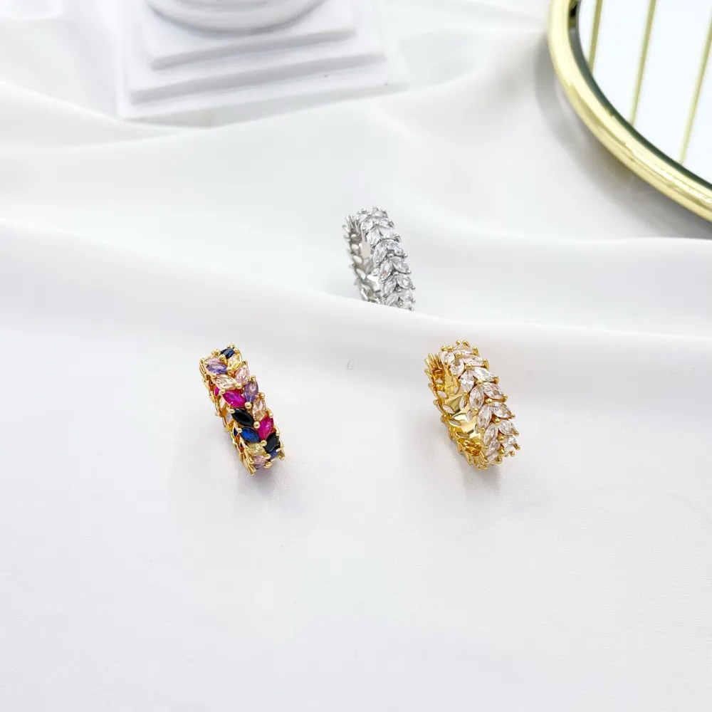 Foglia-Anello con Cubic Zirconia con Misura - AMM-103-AA2984R