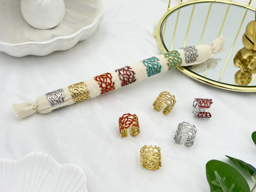 Corallo Smaltato-12pz Anelli Regolabili in Acciaio - APA-732-190