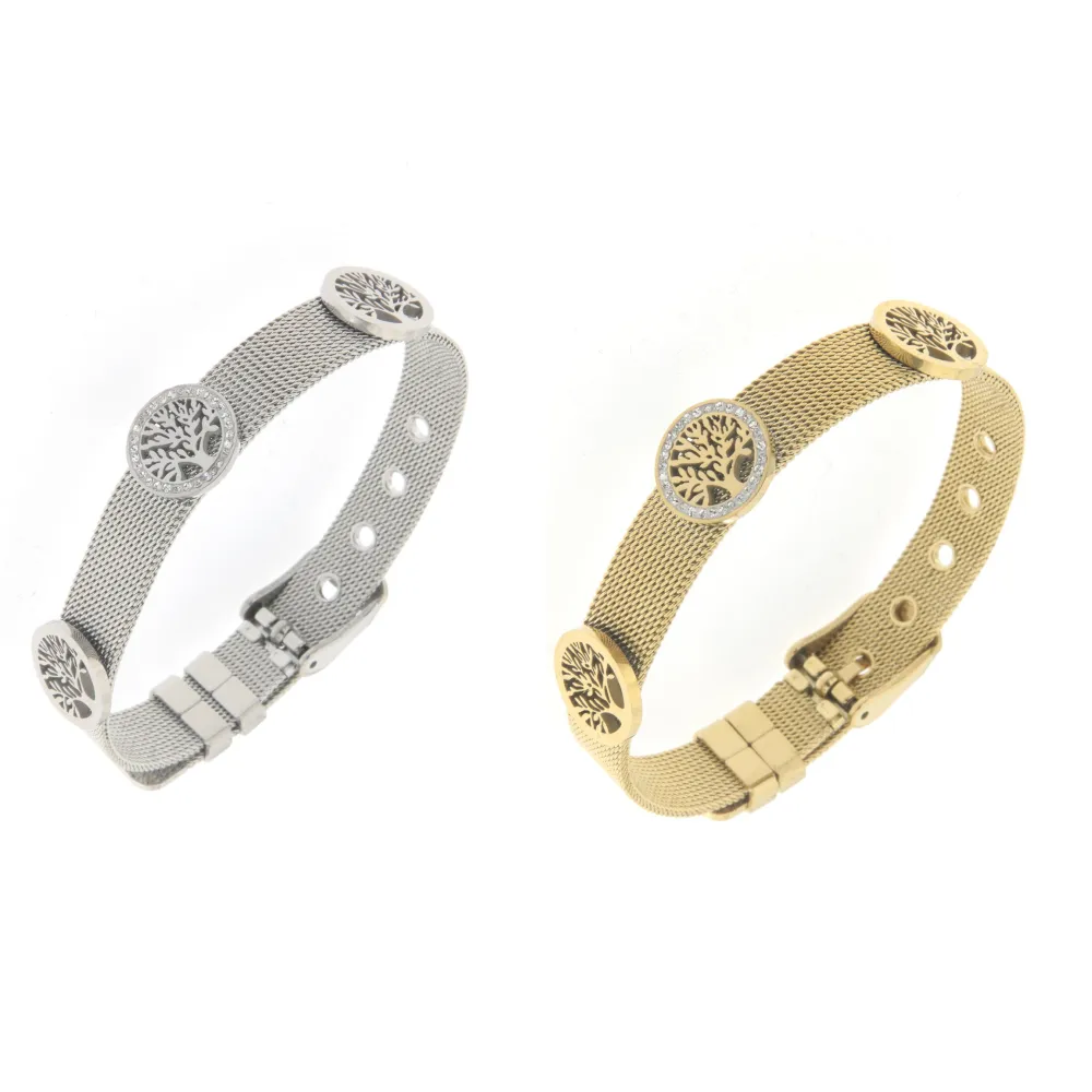 Bracciale da Donna In Acciaio - Albero della Vita e Cuore -Bracciale Cinturino Orologio (Argento)