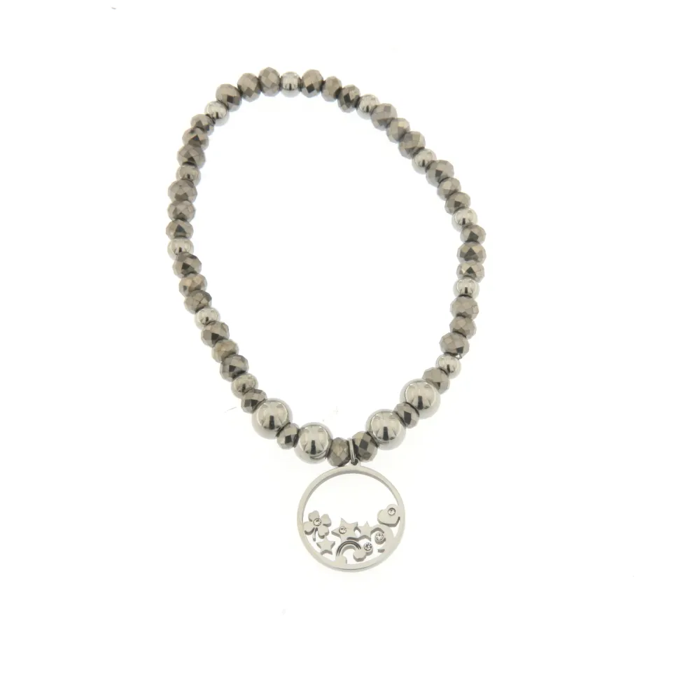 [Arcobaleno - Bracciale Elastico con Palline] Bracciale Elastico in Acciaio - Arcobaleno - Bracciale Elastico con Palline (Argento)