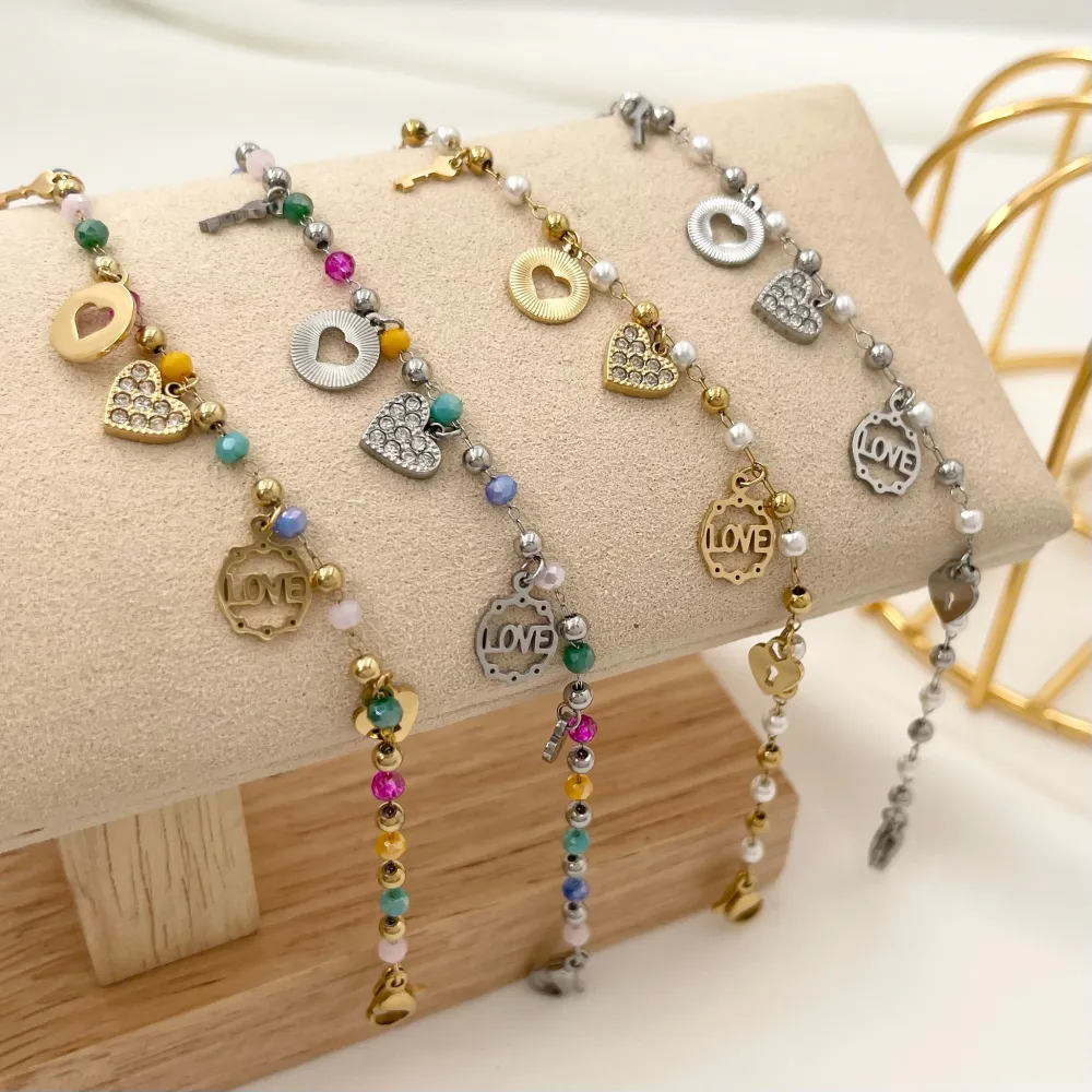 [BR-103-AA1360B] Cuore Love-Bracciale in Acciaio - BAC-103-AA1360B (Perla/Oro)