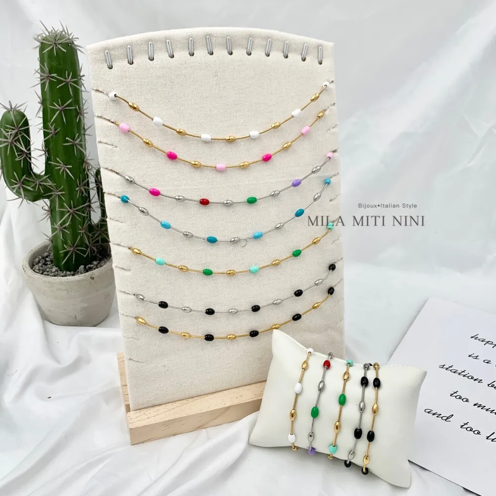 Pallina Ovale Colorata-Bracciale in Acciaio con Chiusura - BAC-103-AA152B