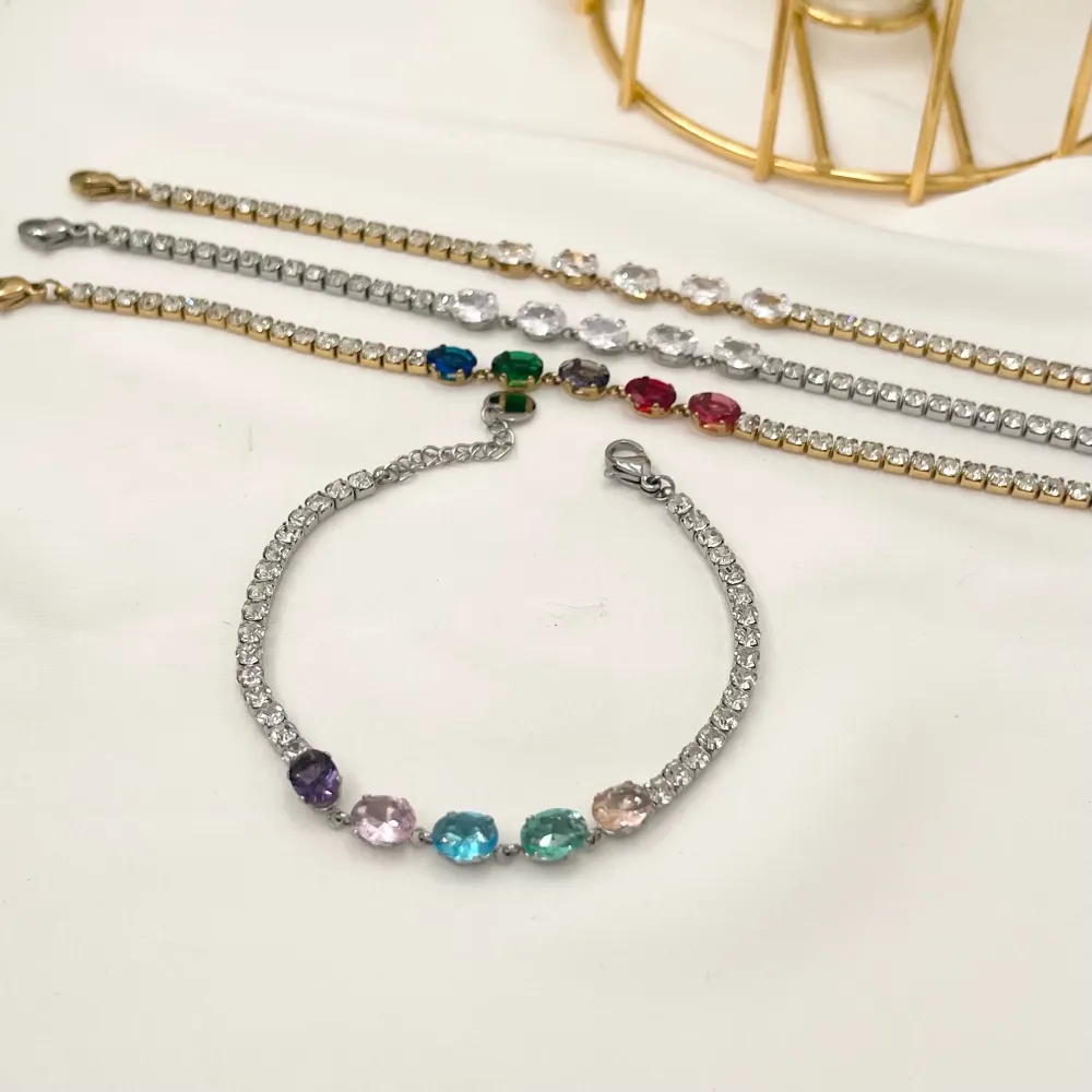 [BAC-103-AA1651B] Tennis con Punto Luce Ovale-Bracciale in Acciaio con Chiusura - BAC-103-AA1651B (Bianco/Oro)