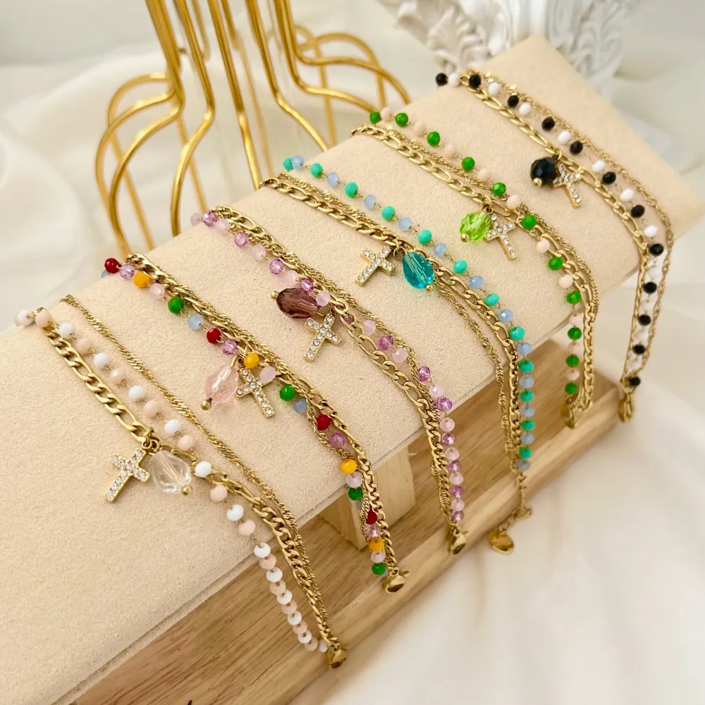 Multifili con Croce -Bracciale in Acciaio con Chiusura - BAC-103-AA1724B