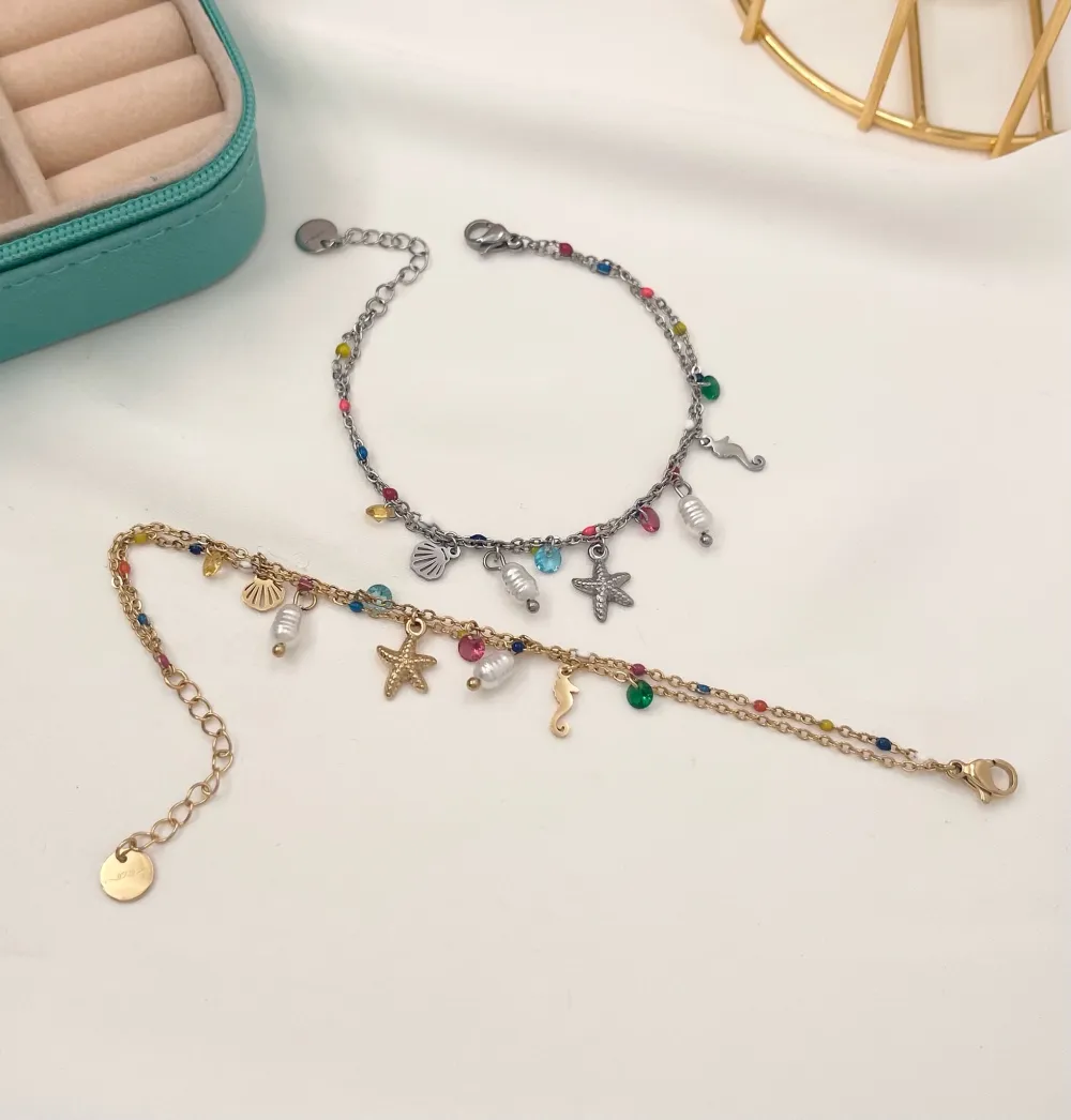 Stella Marina -Bracciale doppia Catena in Acciaio - BAC-103-AA1737B