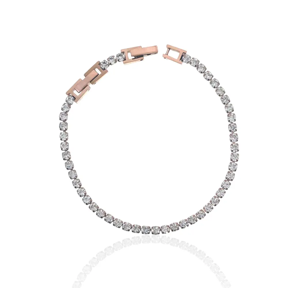 Tenni Acciaio Zirconia 4mm-Bracciale in Acciaio con Chiusura - BAC-103-AA18B-4mm Tennis Acciaio+Zirconia