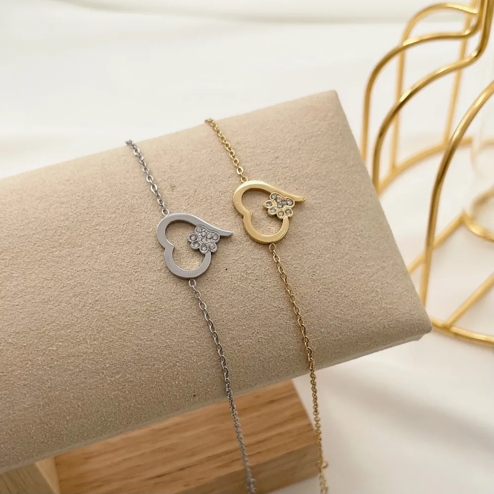 Cuore con Zampa-Bracciale in Acciaio - BAC-103-AA2431B