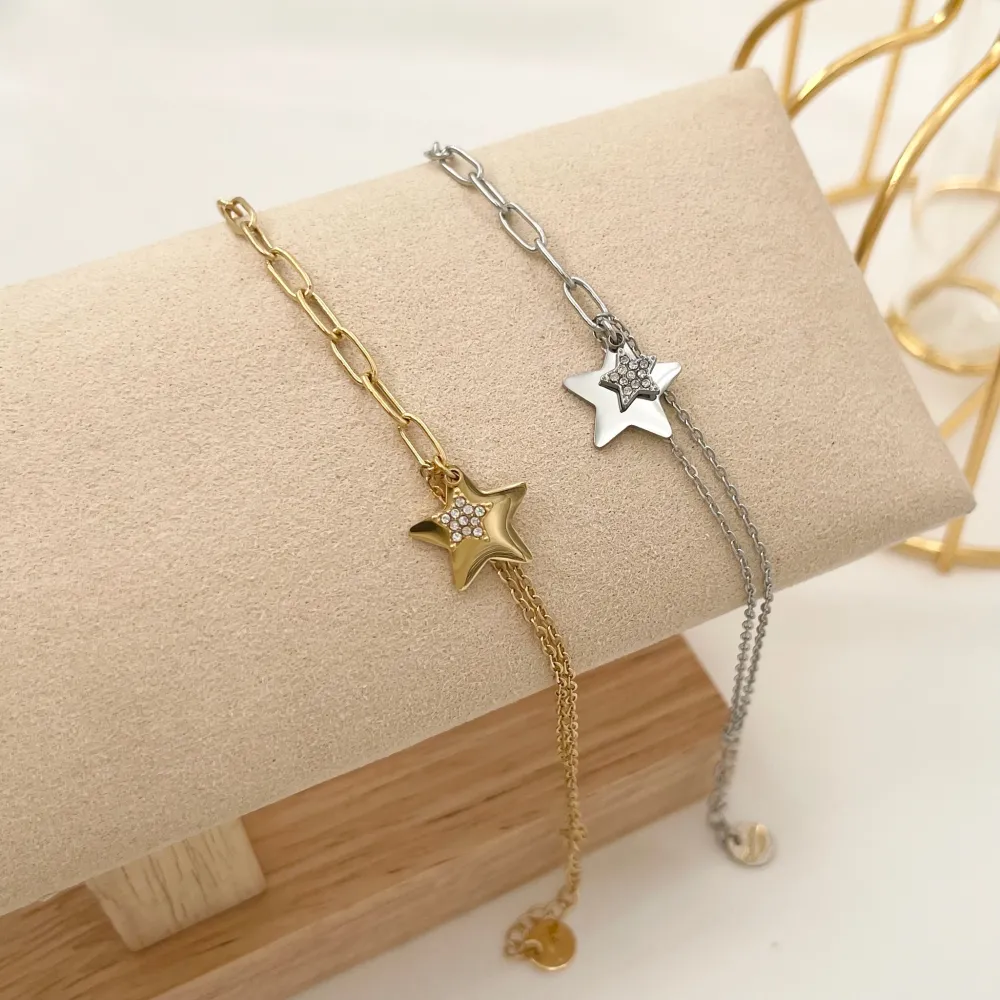 [BAC-103-AA2444B] Stella con Strass-Bracciale in Acciaio - BAC-103-AA2444B (Oro Giallo)