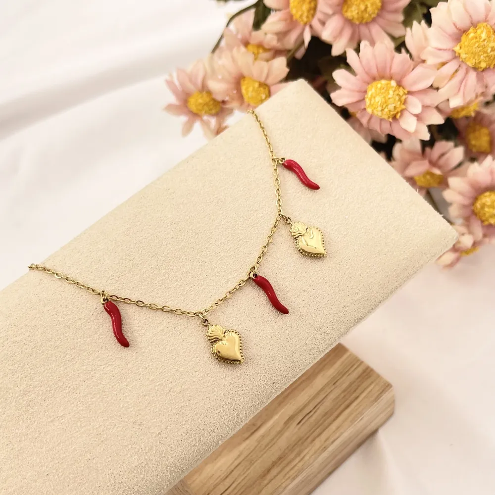 Sacro Cuore con Cornino-Bracciale in Acciaio con Chiusura - BAC-103-AA2777B