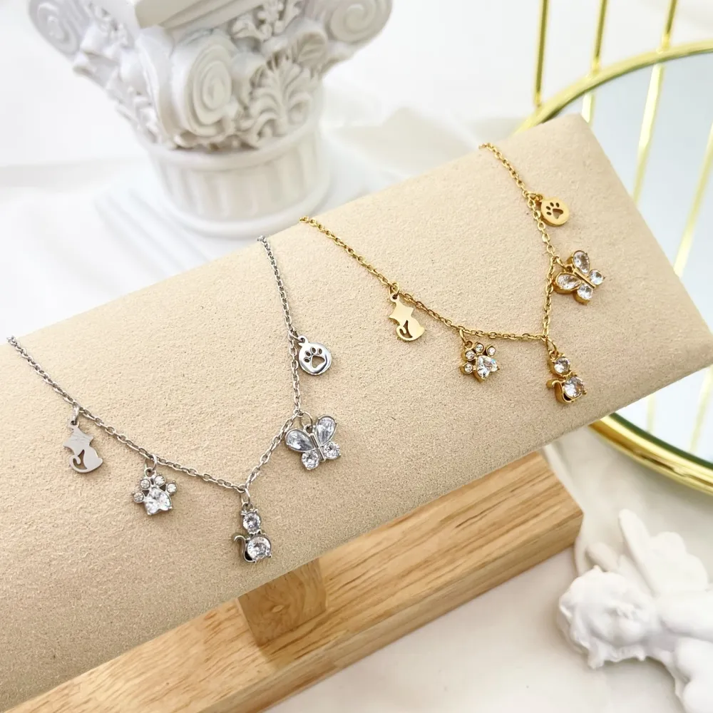 Gatto Farfalla -Bracciale in Acciaio con Chiusura - BAC-103-AA2785B