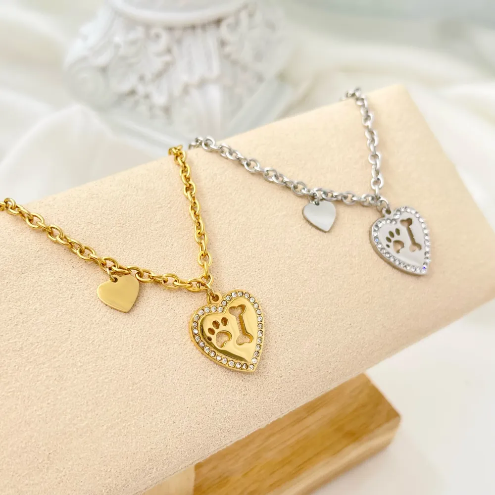 Cuore con Zampa -Bracciale in Acciaio con Chiusura - BAC-103-AA2857B