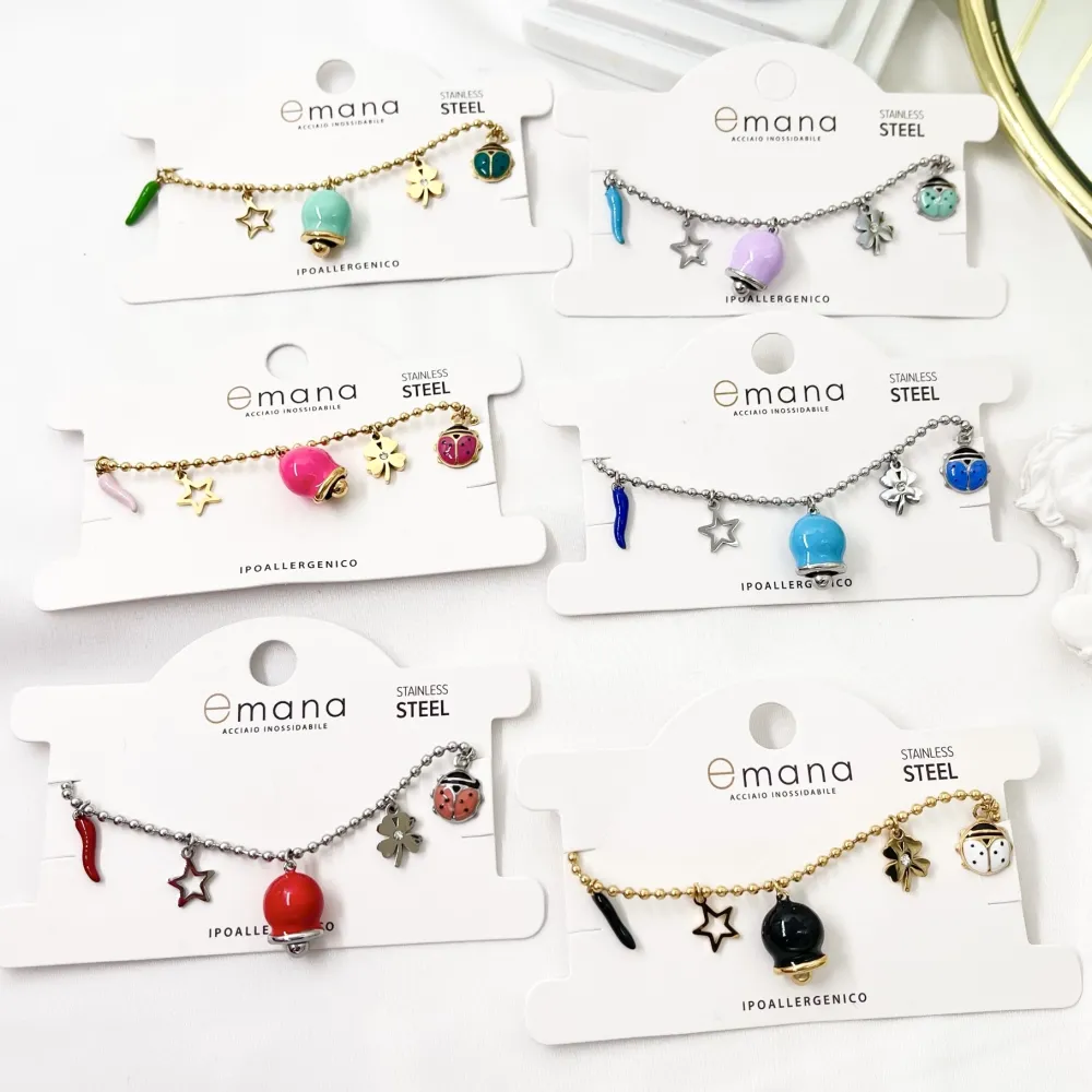 Campanello Smaltato--Bracciale in Acciaio con Chiusura - BAC-103-AA3419B (Verde/oro)