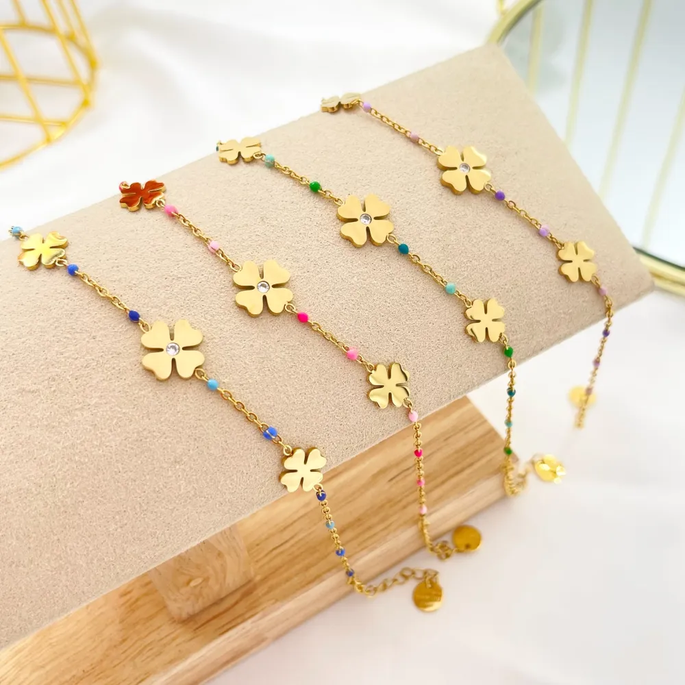 Quadrifoglio-Bracciale Smaltato in Acciaio - BAC-103-AA3446B