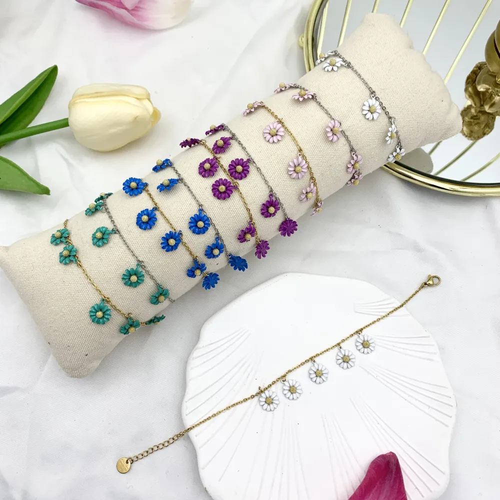 Margherita Smaltata -Bracciale in Acciaio con Chiusura - BAC-103-AA3449B (Bianco/Oro)