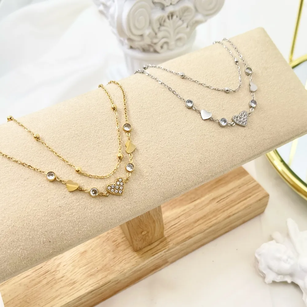 Doppio con Cuore -Bracciale in Acciaio con Chiusura - BAC-103-AA3455B (Oro Giallo)