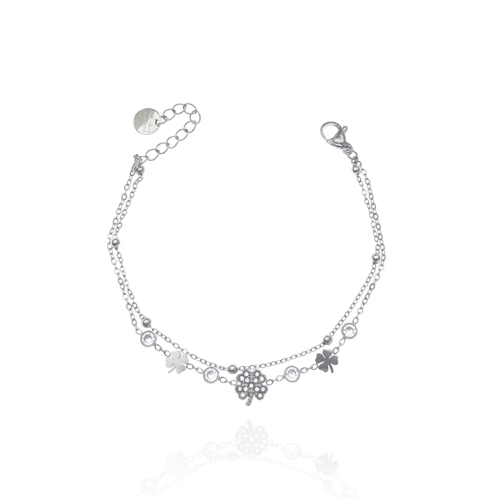 [BAC-103-AA3459B] Doppio con Quadrifoglio-Bracciale in Acciaio - BAC-103-AA3459B (Argento)