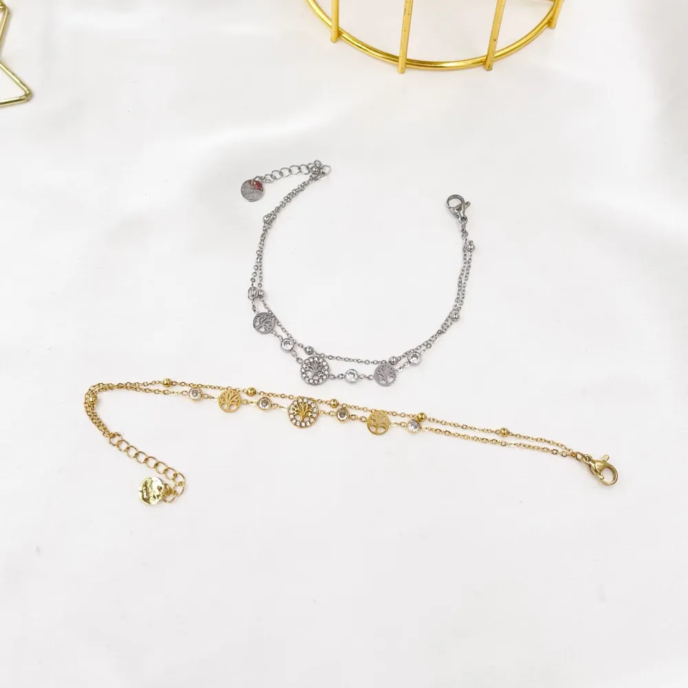 Doppio con Albero della Vita-Bracciale in Acciaio - BAC-103-AA3463B (Argento)