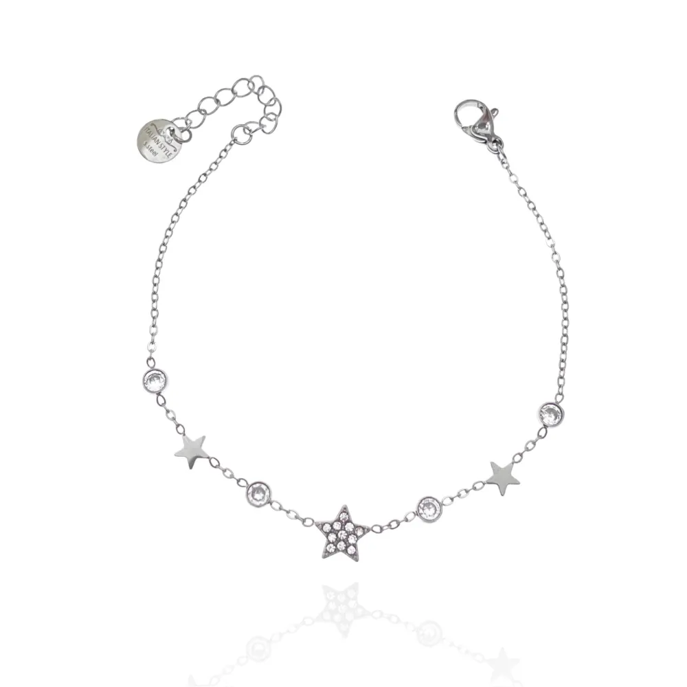[BAC-103-AA3479B] Stella con Punto Luce-Bracciale in Acciaio - BAC-103-AA3479B (Argento)